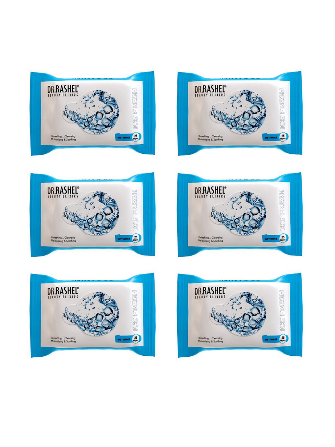 

DR.RASHEL Set Of 6 Ice Fresh Wet Wipes - 25 Wipes Each, Blue