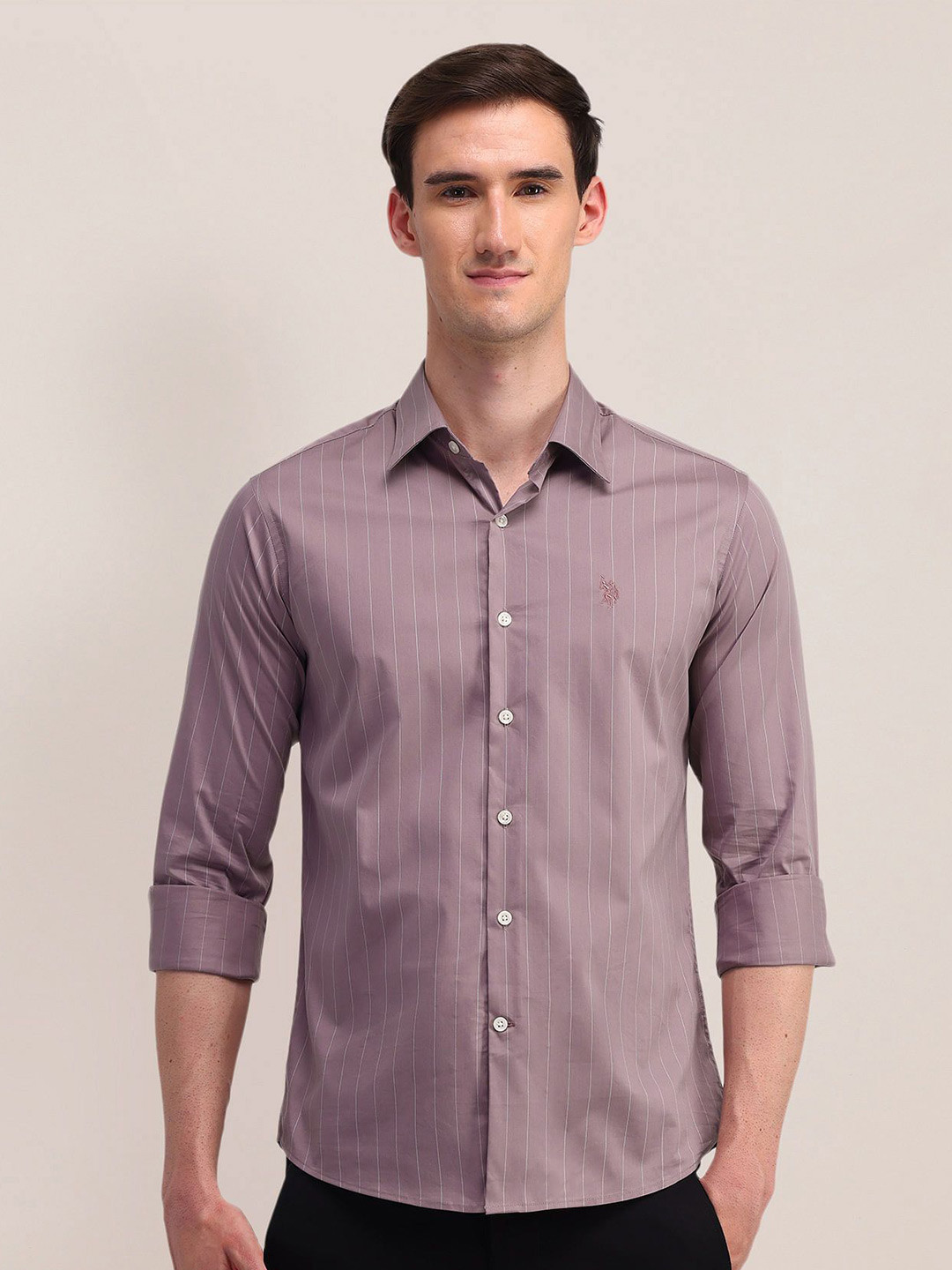 

U.S. Polo Assn. Men Classic Spread Collar Vertical Striped Cotton Formal Shirt, Pink