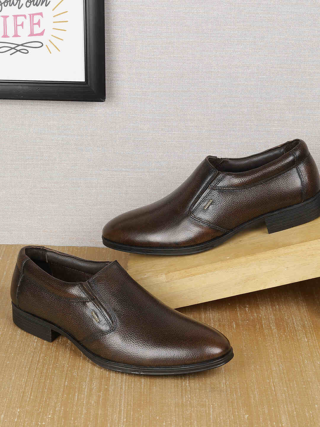 

WALKWAY by Metro Men Textured Leather Slip-On Shoes, Brown