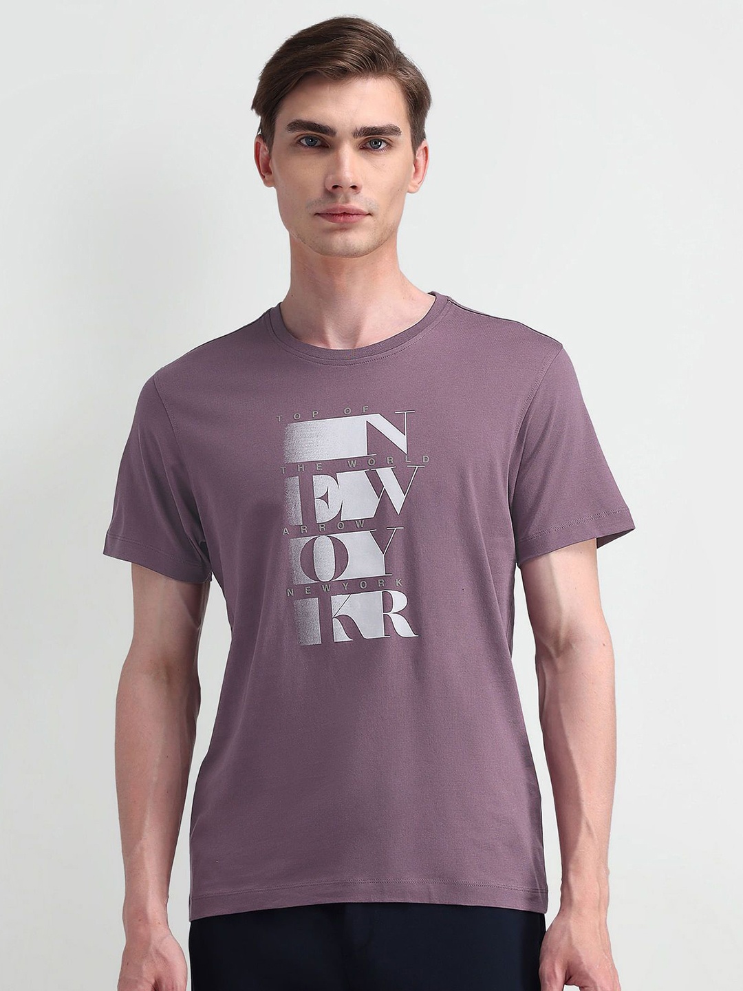 

Arrow New York Men Printed T-shirt, Mauve