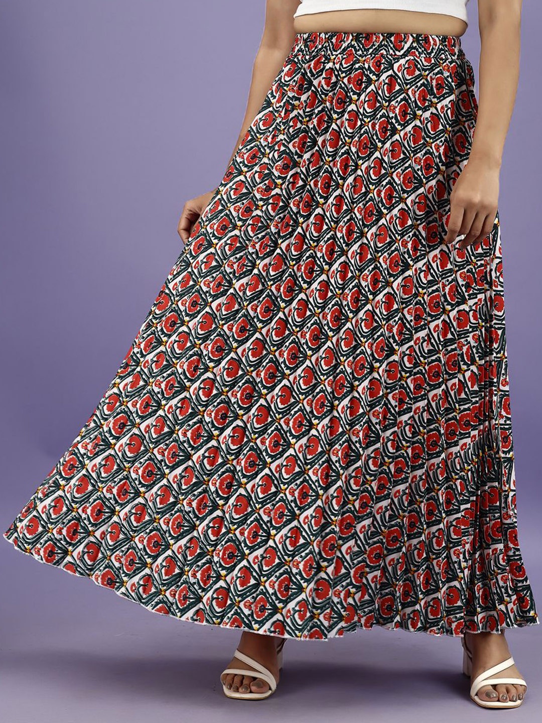 

ZWERLON Printed A-Line Maxi Skirt, Red