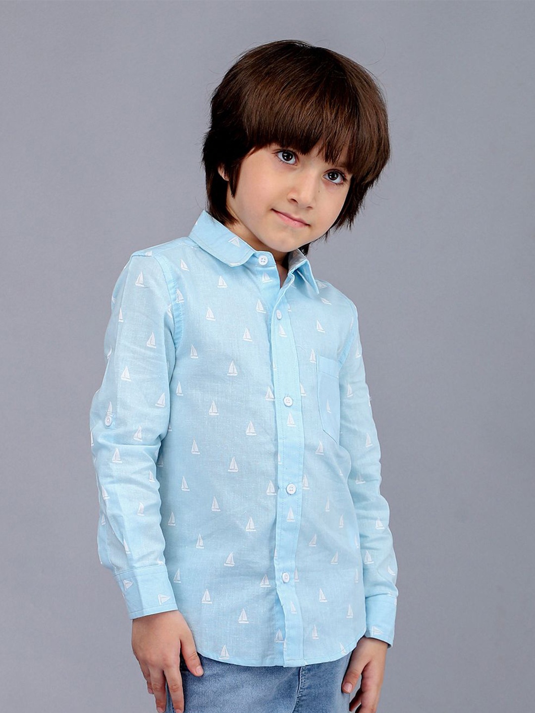 

Biglilpeople Boys Standard Spread Collar Conversational Printed Cotton Casual Shirt, Blue