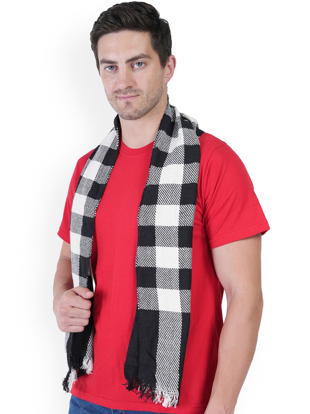 

TEEMOODS Men Checked Cotton Mufflers, White