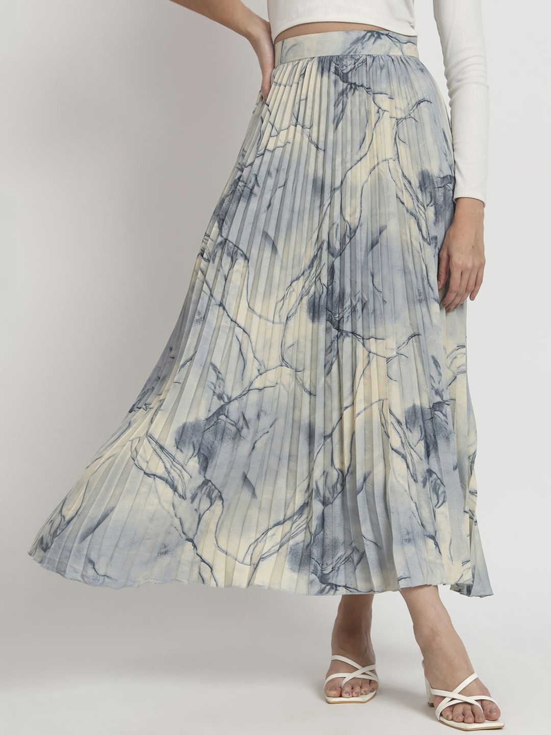 

ZWERLON Women Abstract Printed A-Line Maxi Skirt, Grey