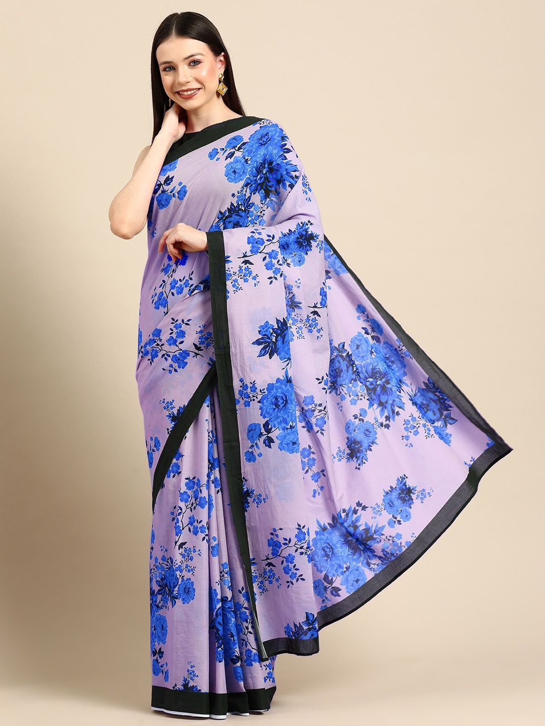 

BUTA BUTI Floral Printed Pure Cotton Saree, Blue