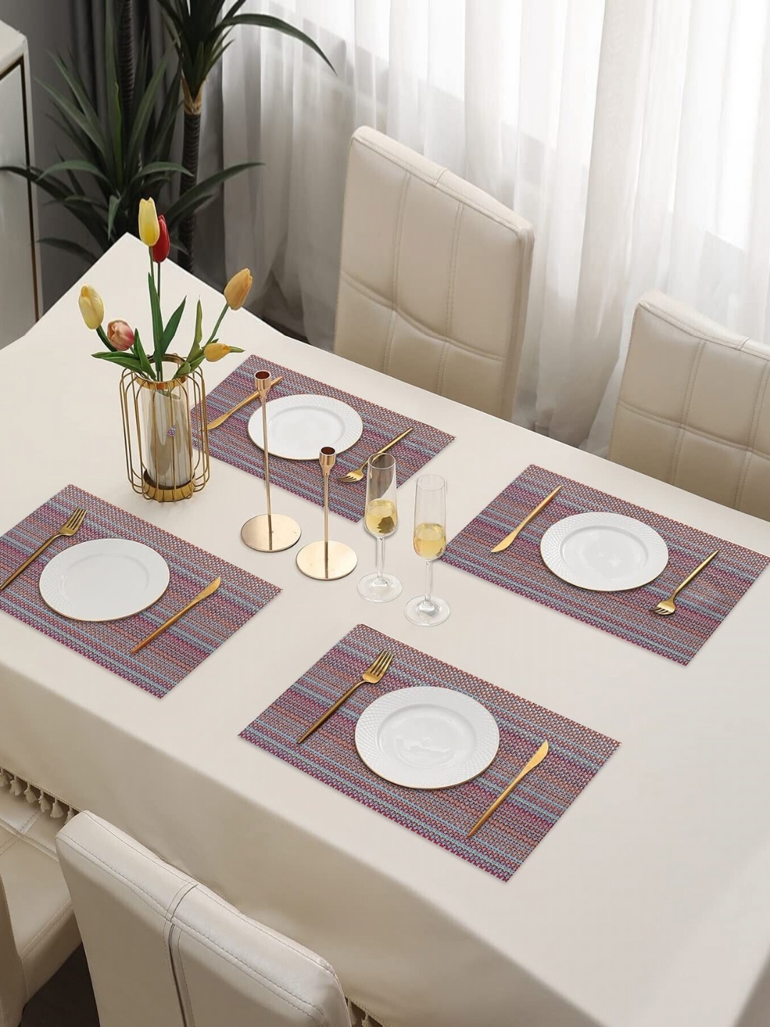 

Dakshya Industries 4Pcs Purple Striped Rectangle Shape Table Placemats