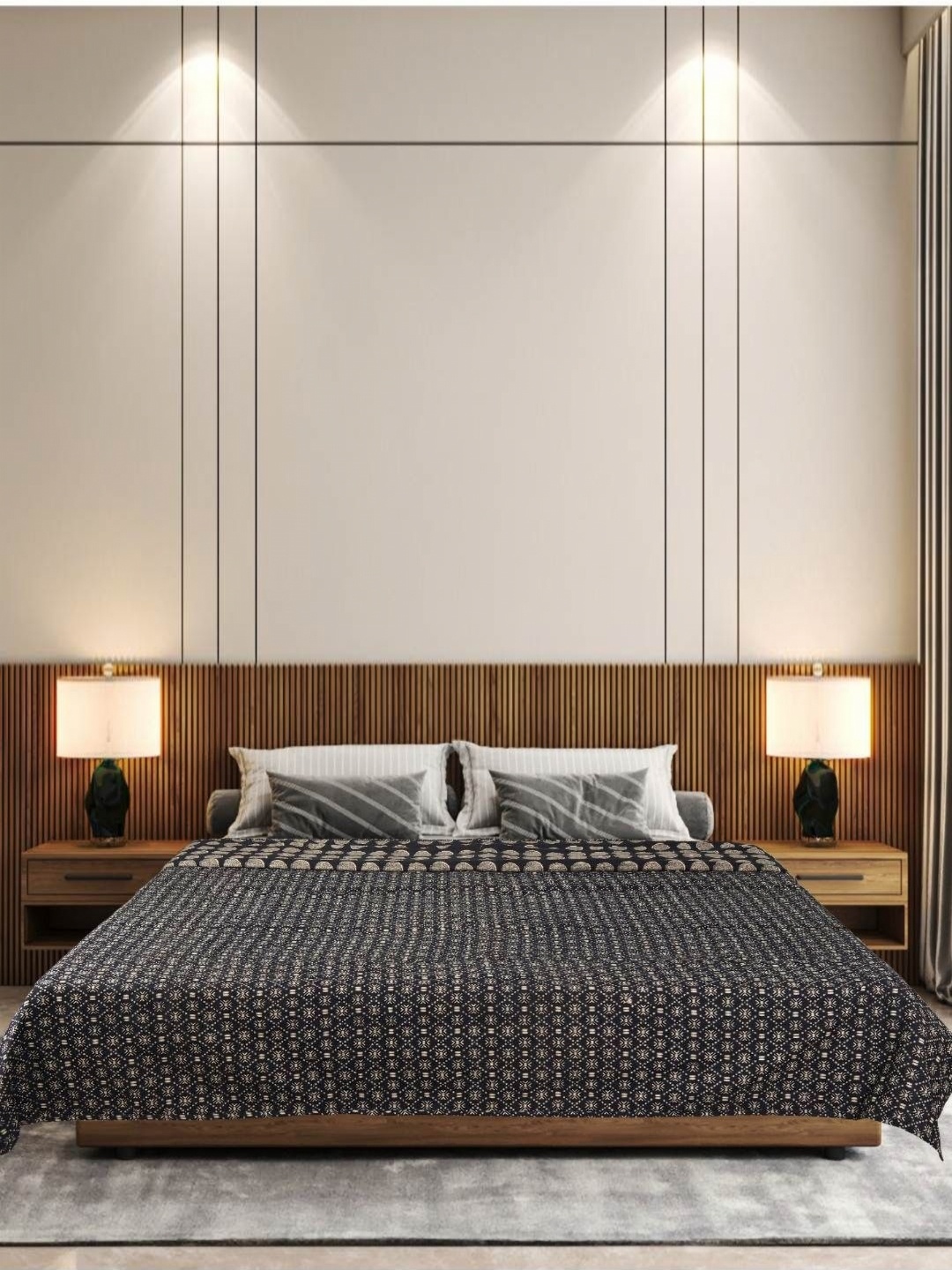 

Block Print Story Black & Grey Ethnic Motifs AC Room 210 GSM Single Bed Dohar