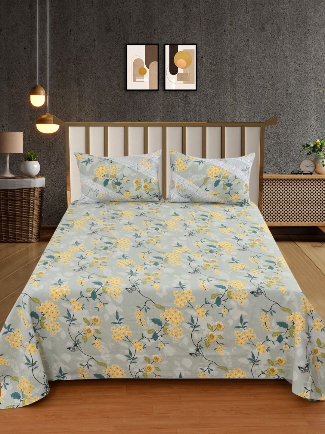 

Bromwick Yellow Floral 250 TC King Bedsheet with 2 Pillow Covers