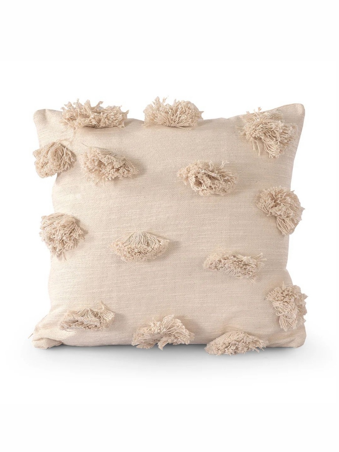 

SASHAA WORLD Beige Geometric Pom Pom Tufted Cotton Square Cushion Covers