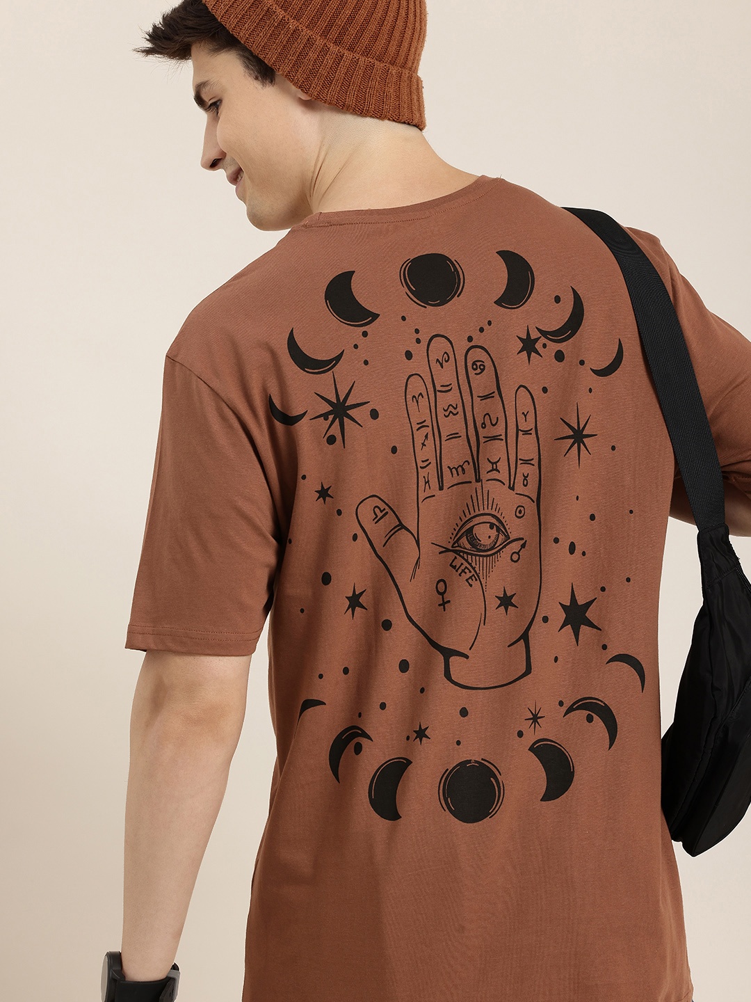 

HERE&NOW Men Printed Pure Cotton T-shirt, Brown