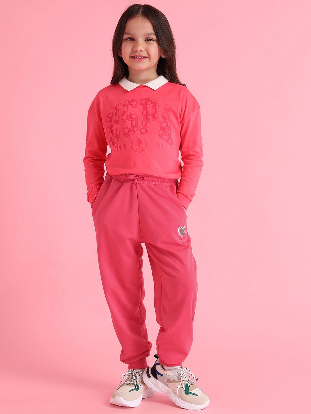 

U.S. Polo Assn. Kids Girls Solid Classic High-Rise Joggers Trousers, Pink