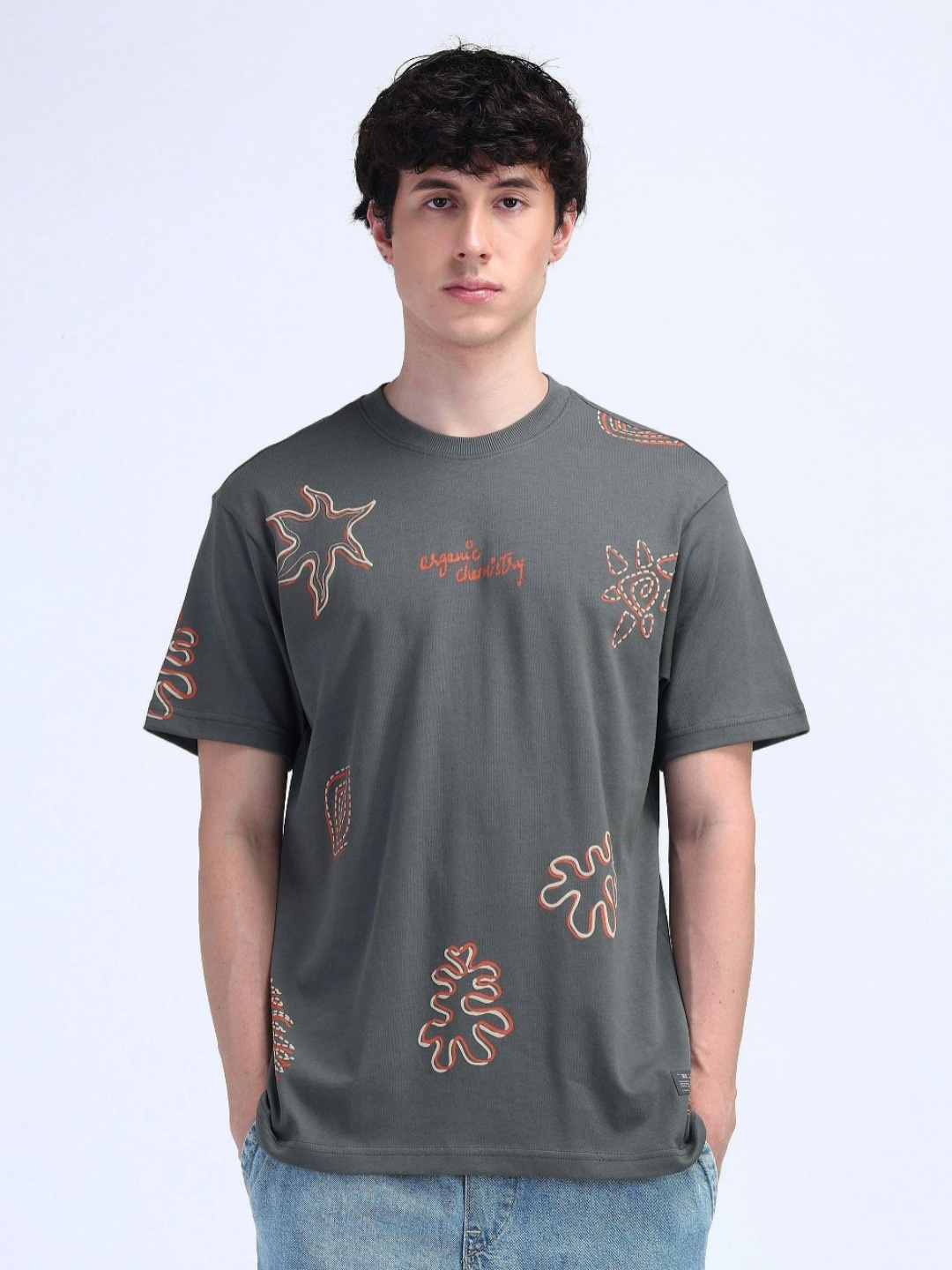 

Flying Machine Men Printed T-shirt, Grey
