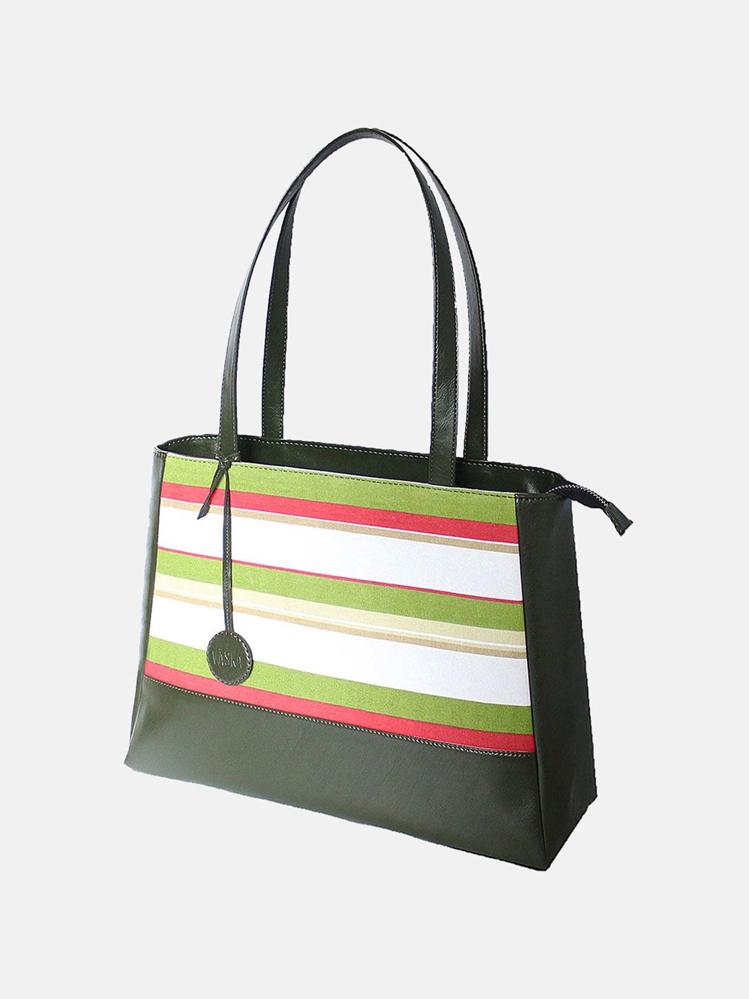 

VASKA Women Striped Shopper Tote Bag, Green