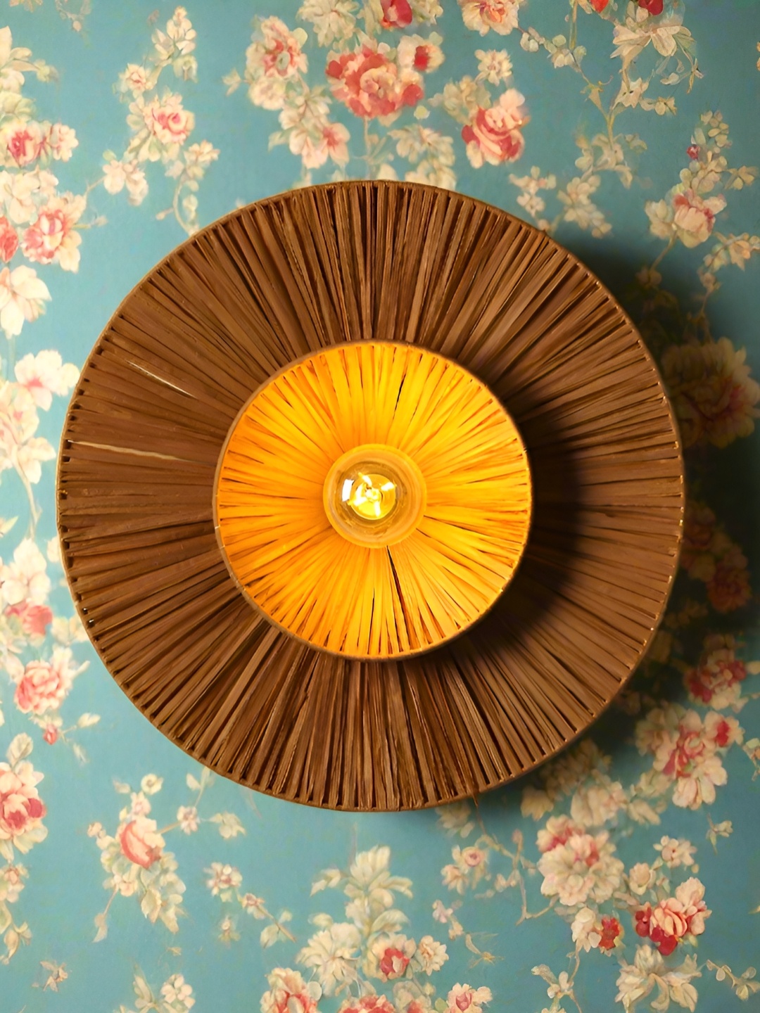 

HABERE INDIA Brown & Yellow Textured Raffia Contemporary Abstract Shaped Wall Lamp