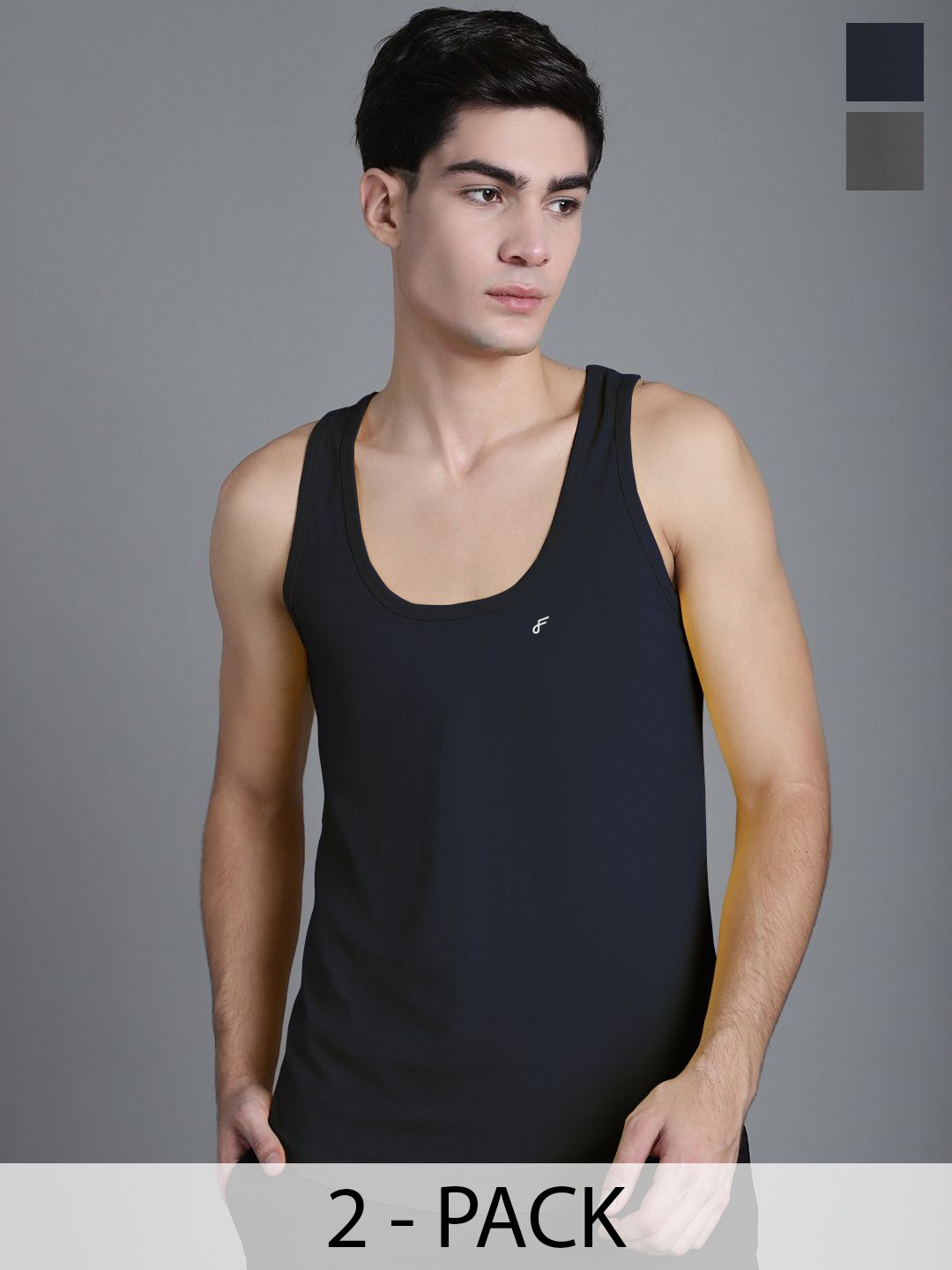 

FBAR Pack Of 2 Cotton Anti-Bacterial Gym Innerwear Vests, Navy blue
