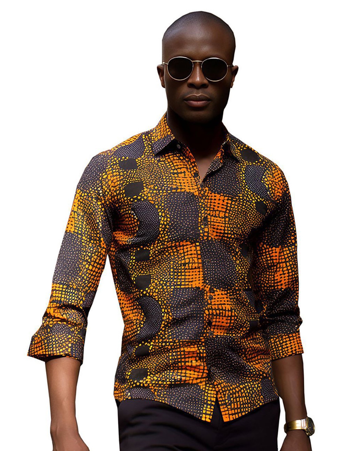 

StyleCast x Revolte Men Cutaway Collar Abstract Printed Casual Shirt, Yellow