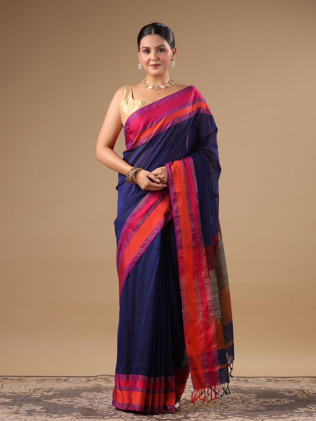 

Moora Woven Design Zari Maheshwari Saree, Navy blue