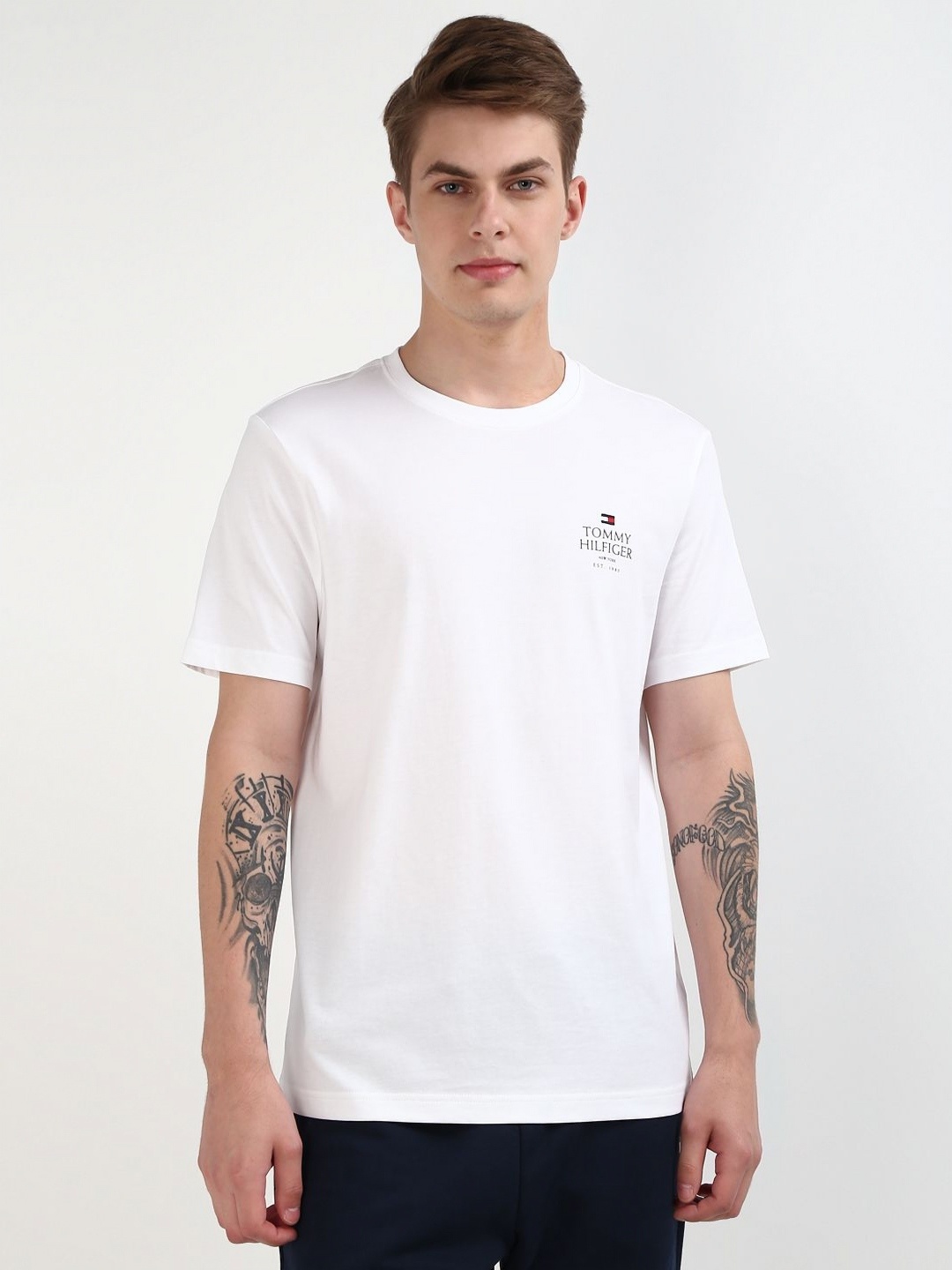 

Tommy Hilfiger Men Typography Printed Round Neck Pure Cotton T-shirt, White