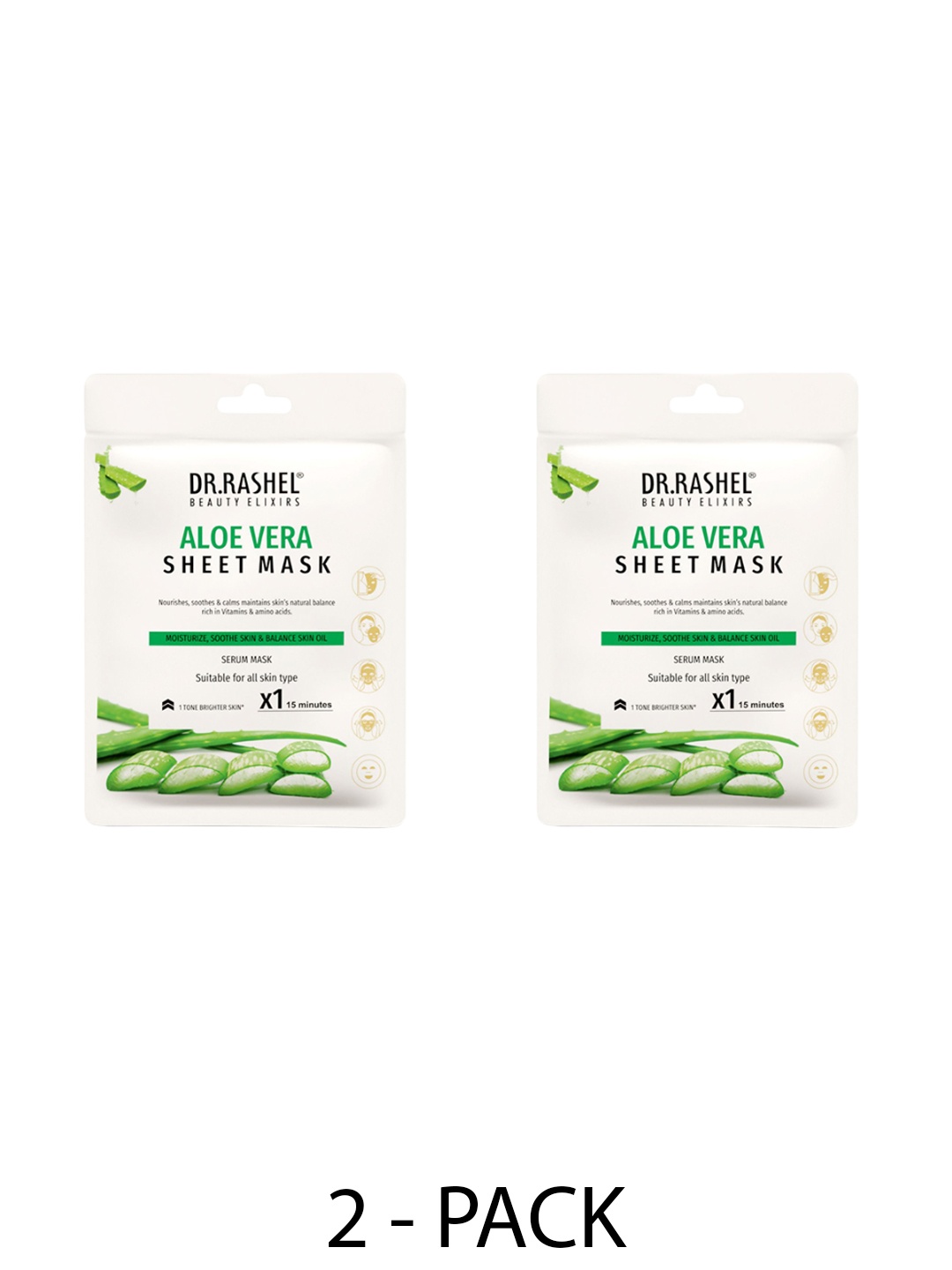 

DR.RASHEL Set Of 2 Aloe Vera Sheet Mask With Serum - 20 g Each, Green