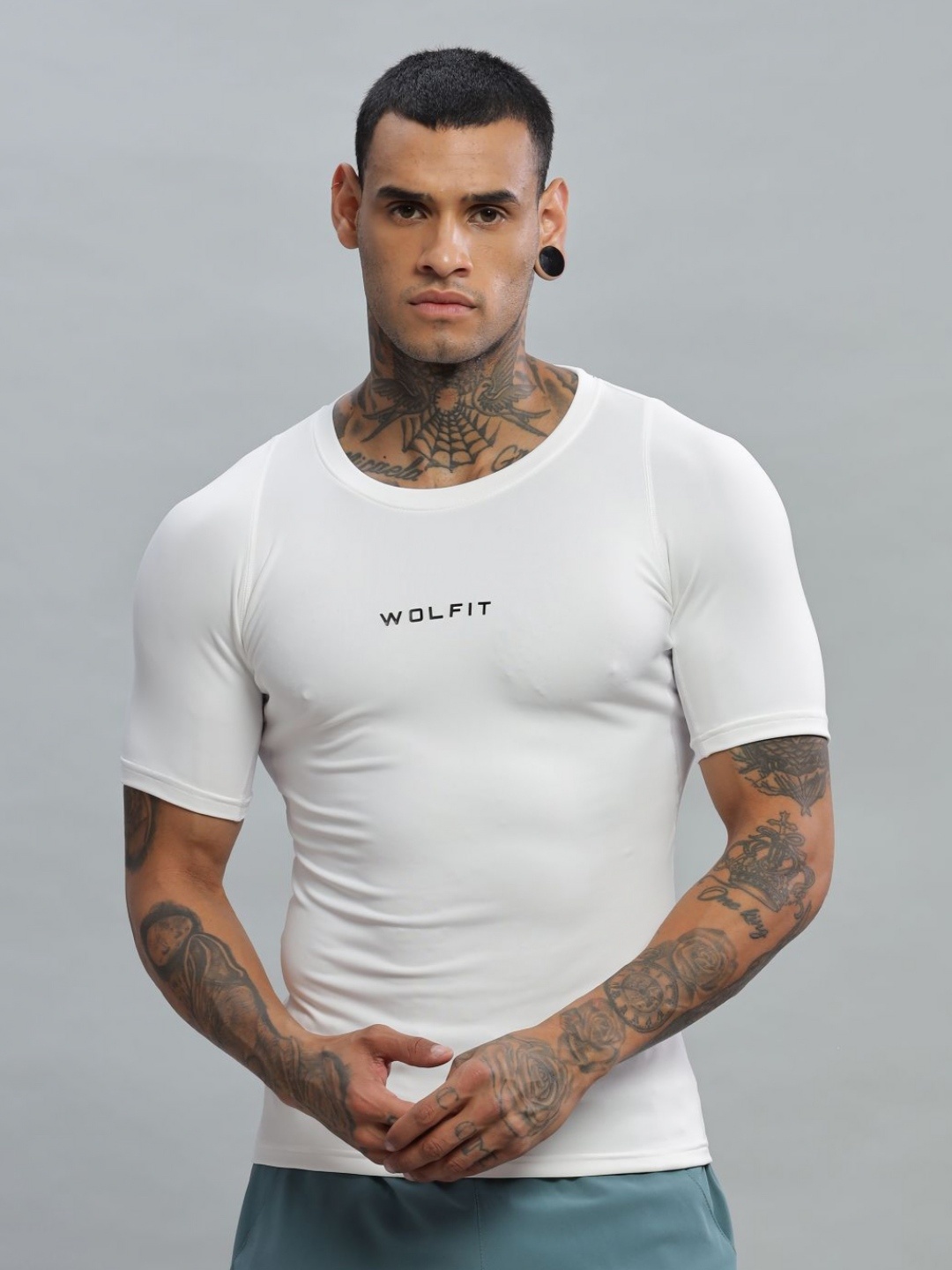 

WOLFIT ATHLEISURE Men Dri-FIT Pockets Compression T-shirt, White