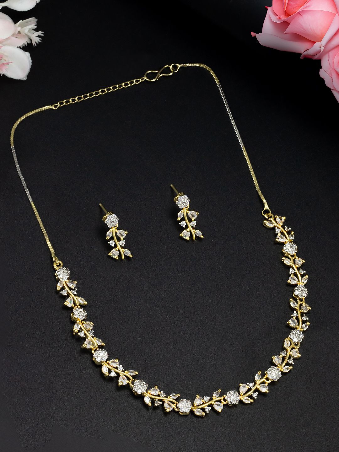 

PRIVIU Gold- Plated American Diamond Studded Jewellery Set