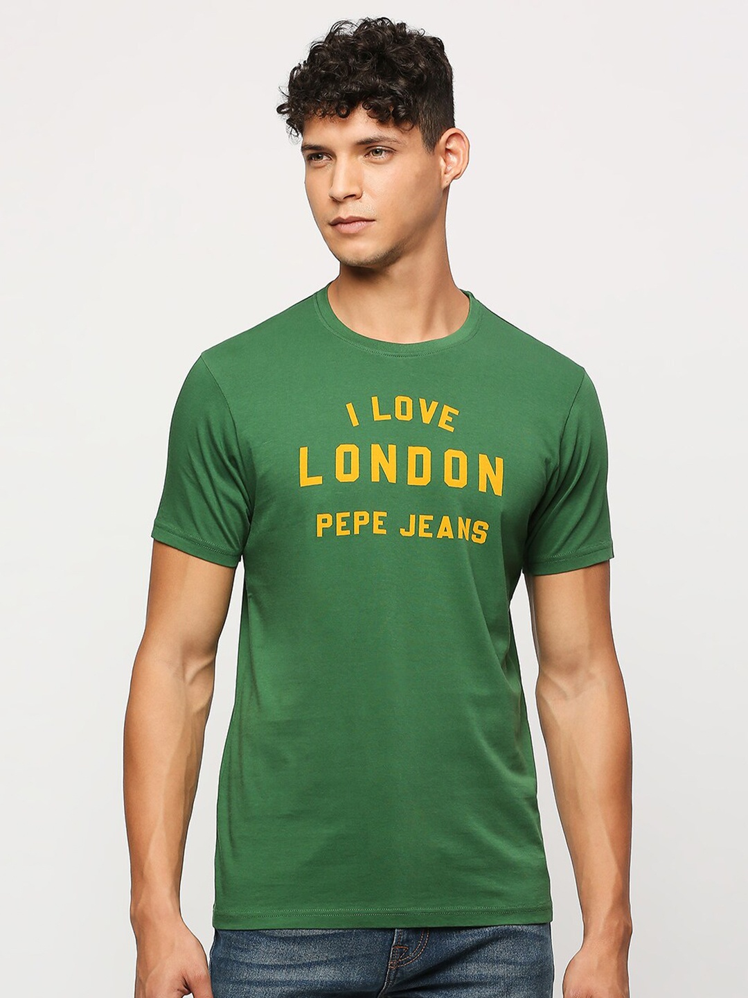 

Pepe Jeans Typography Printed Pure Cotton Slim Fit T-shirt, Green