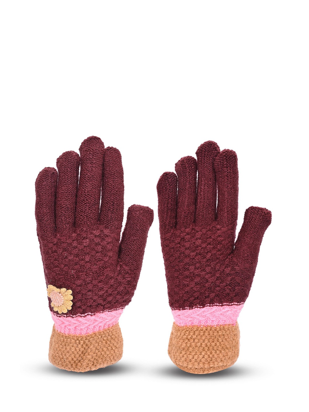 

LOOM LEGACY Women Patterned Acrylic Winter Gloves, Maroon