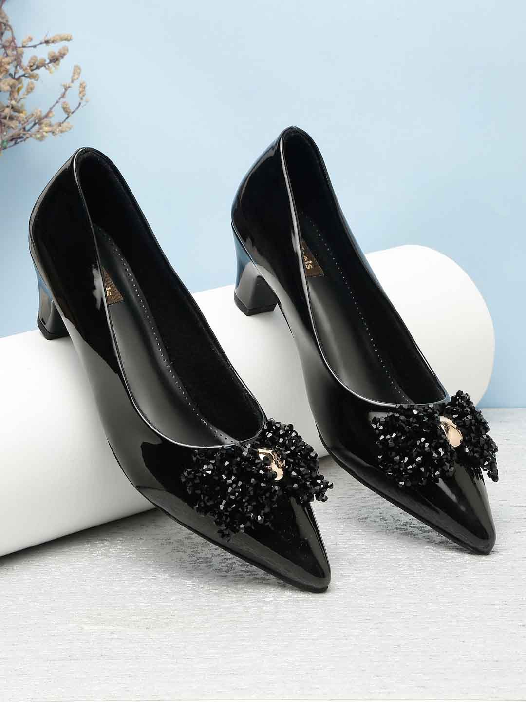 

Flat n Heels Embellished Block Heel Pumps, Black