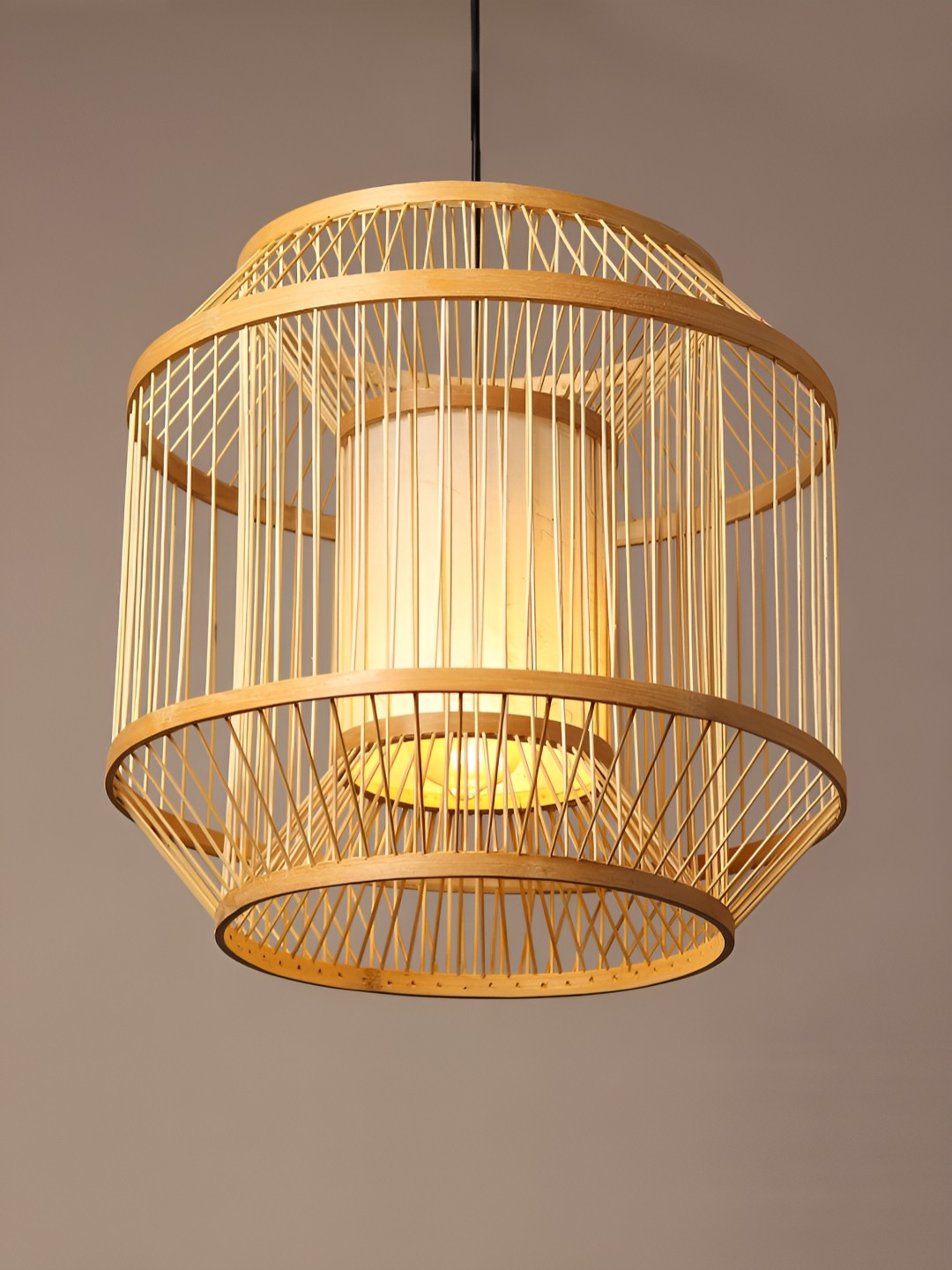 

HABERE INDIA Beige & Black Bamboo Contemporary Cylinder Shaped Ceiling Lamp