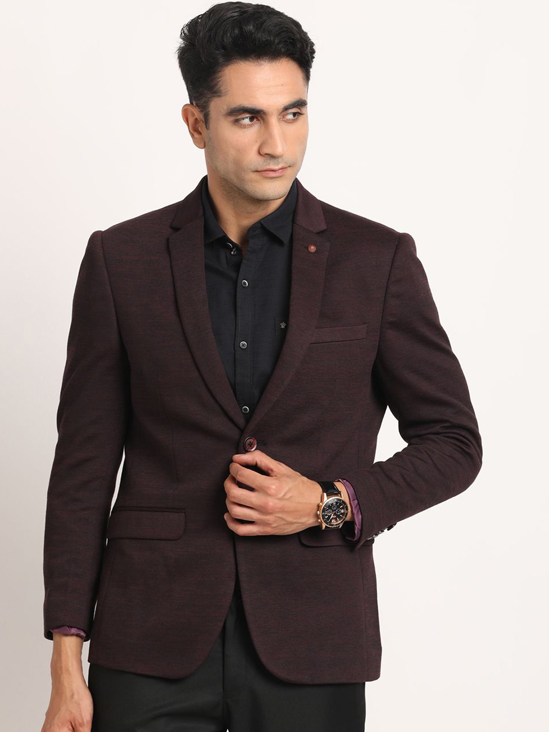 

Turtle Self Design Single-Breasted Casual Blazer, Brown