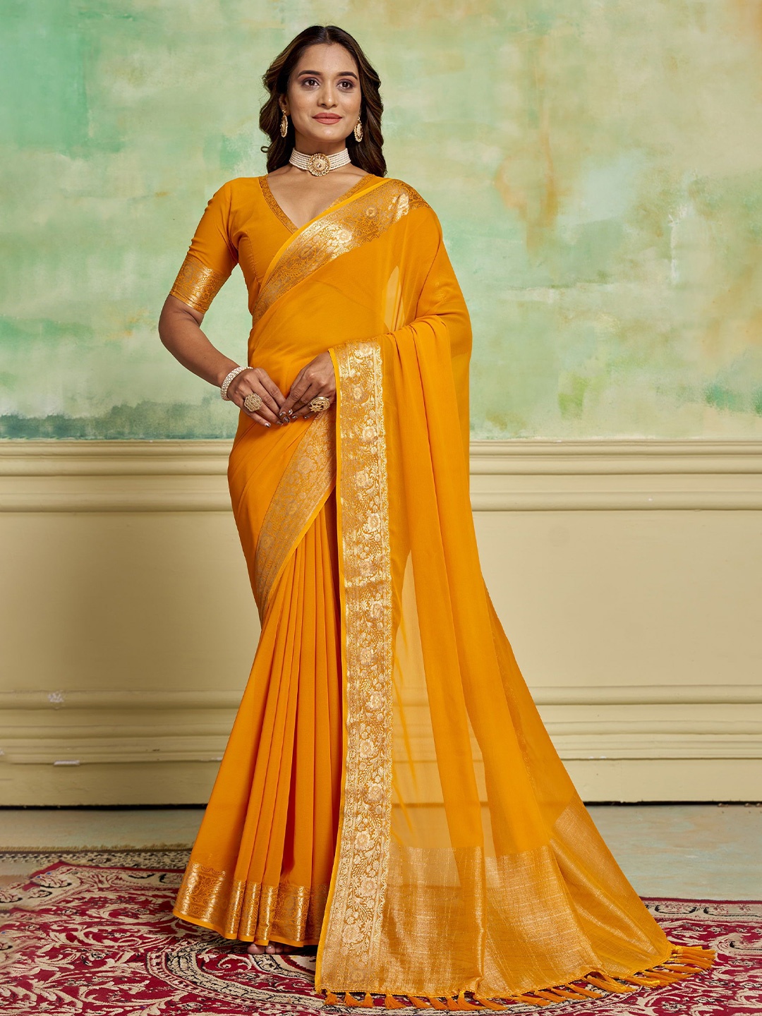

KAYOMMI Zari Pure Georgette Banarasi Saree, Orange