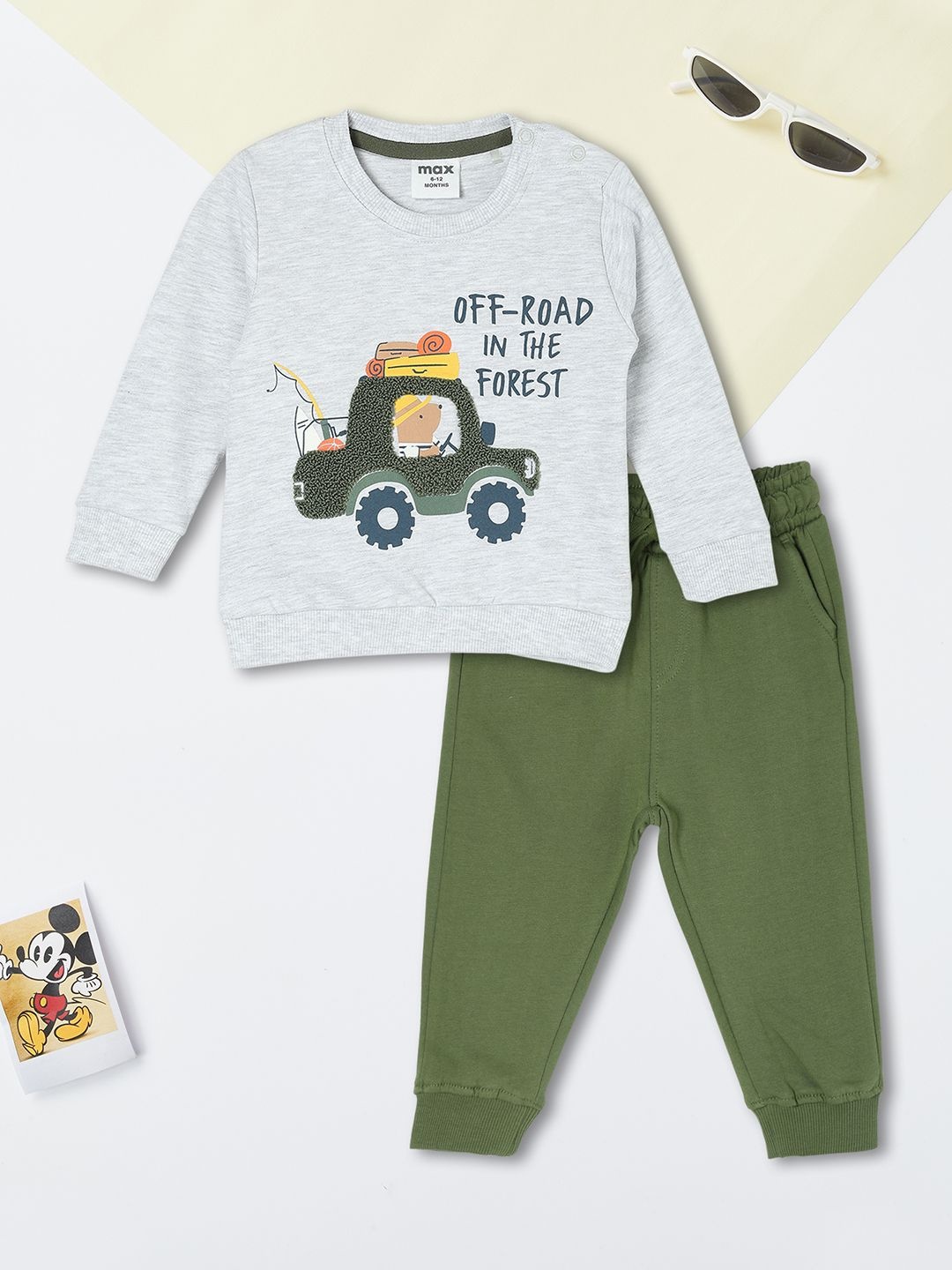 

max Boys Printed Pure Cotton T-Shirt With Joggers, Grey