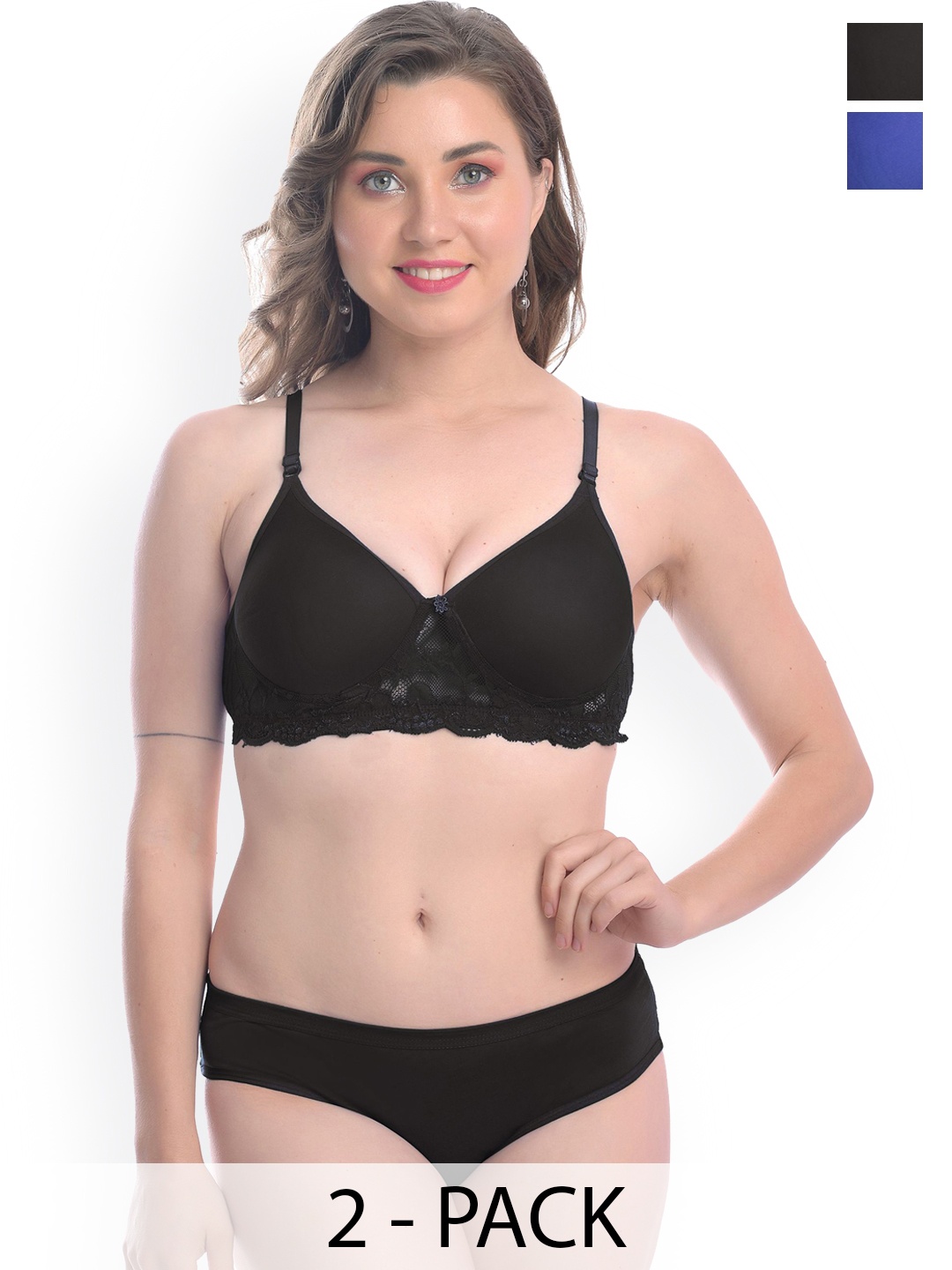 

AROUSY Pack of 2 Lightly Padded Lingerie Set, Black
