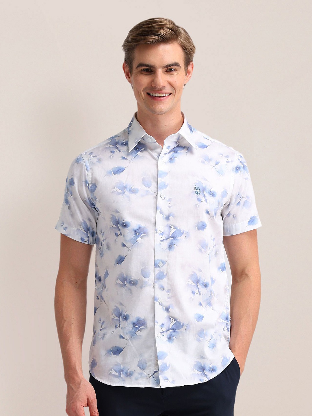 

U.S. Polo Assn. Men Classic Spread Collar Abstract Printed Cotton Casual Shirt, Blue