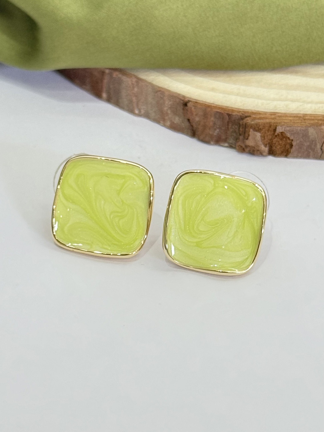 

The Jewellery Tale Enamel Pave Diamond Square Shaped Studs, Gold