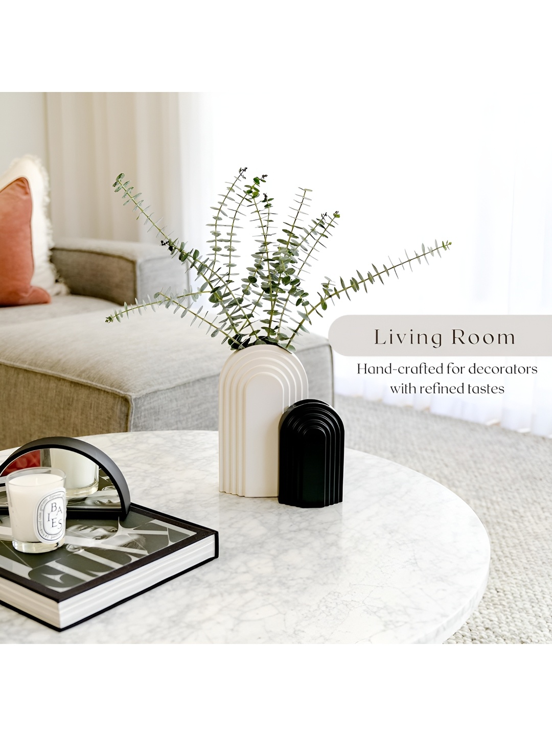 

PUREZENTO White & Black 2 Pieces Textured Ceramic Vases