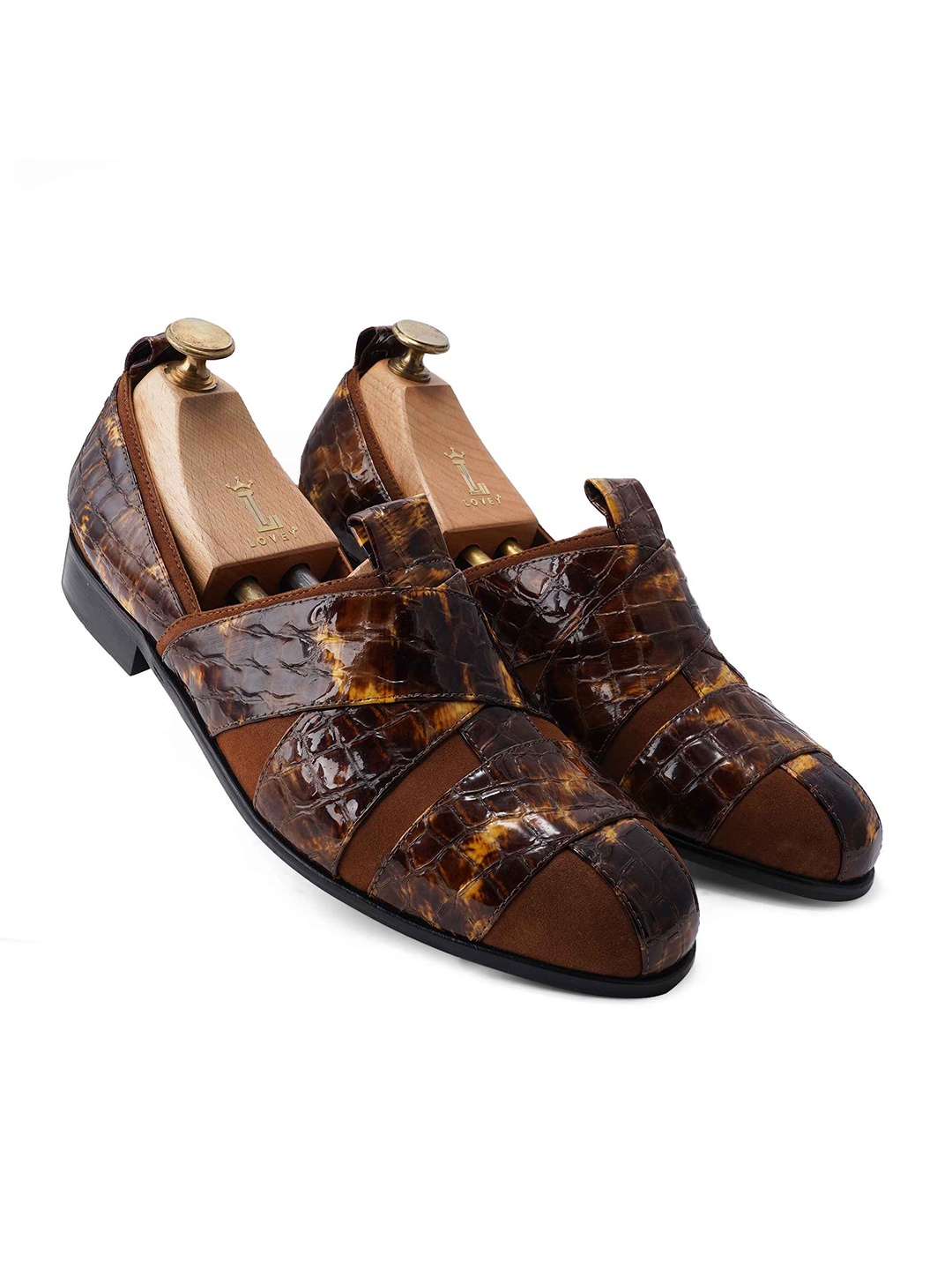 

LOVEY Men Printed Leather Sneakers, Tan