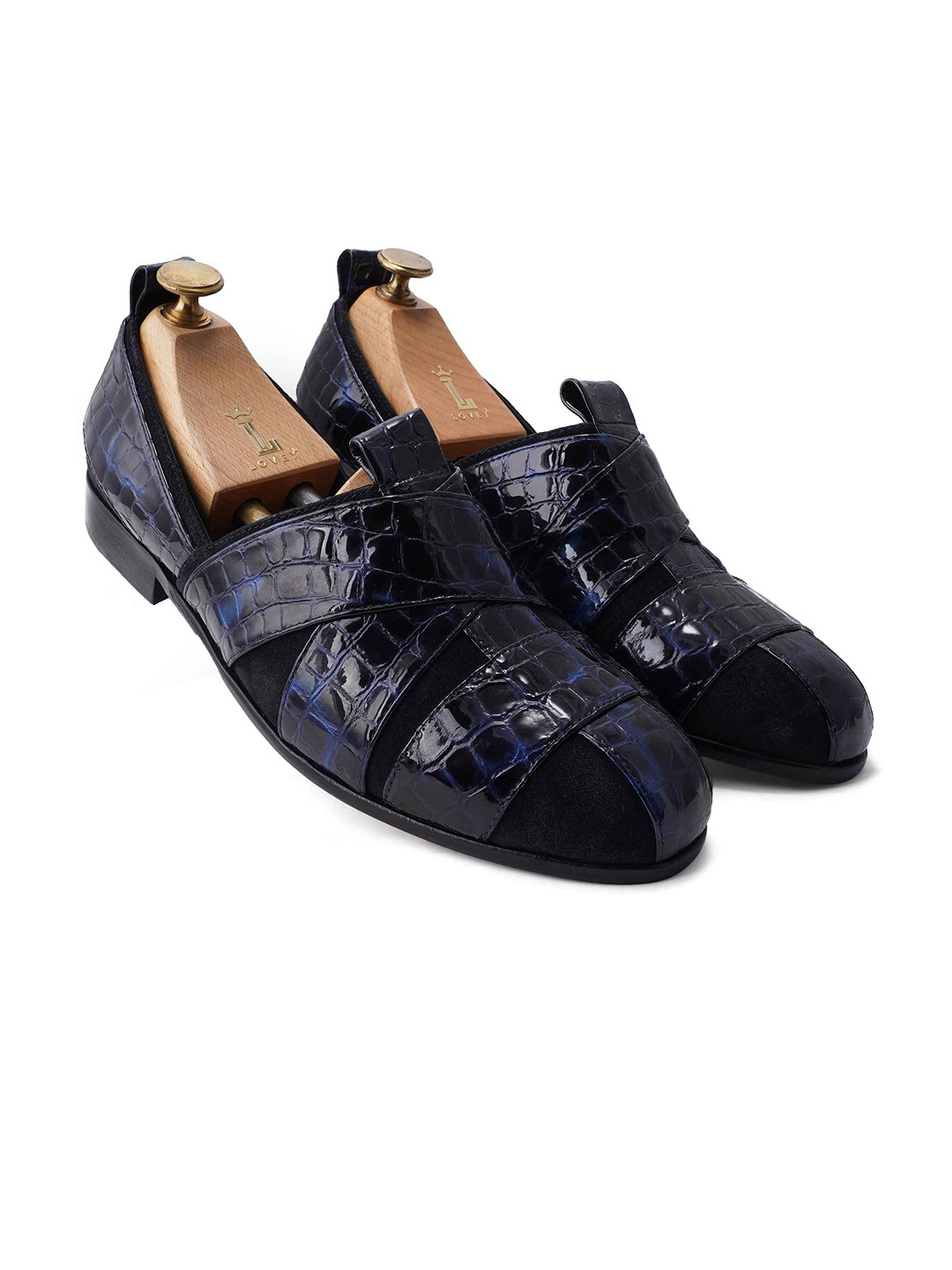 

LOVEY Men Textured Leather Loafers, Navy blue