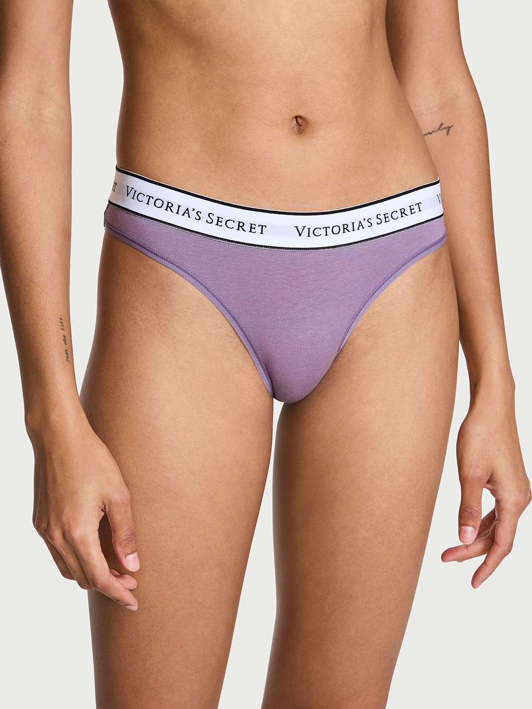 

Victoria's Secret Brand Logo Printed Mid Rise Thong Briefs 1124446201P2, Purple