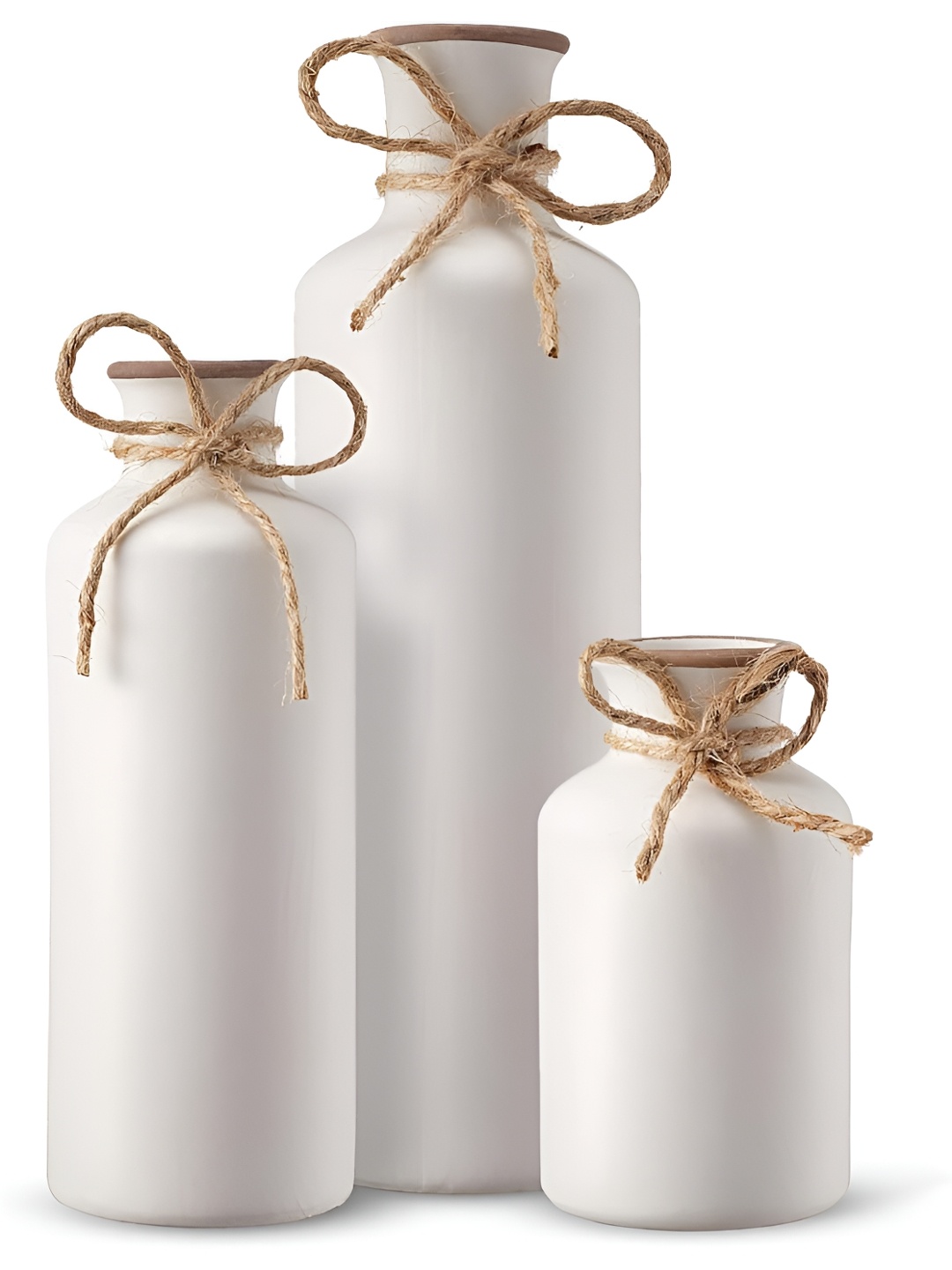 

PUREZENTO White & Brown 3 Pieces Ceramic Bottle Vases