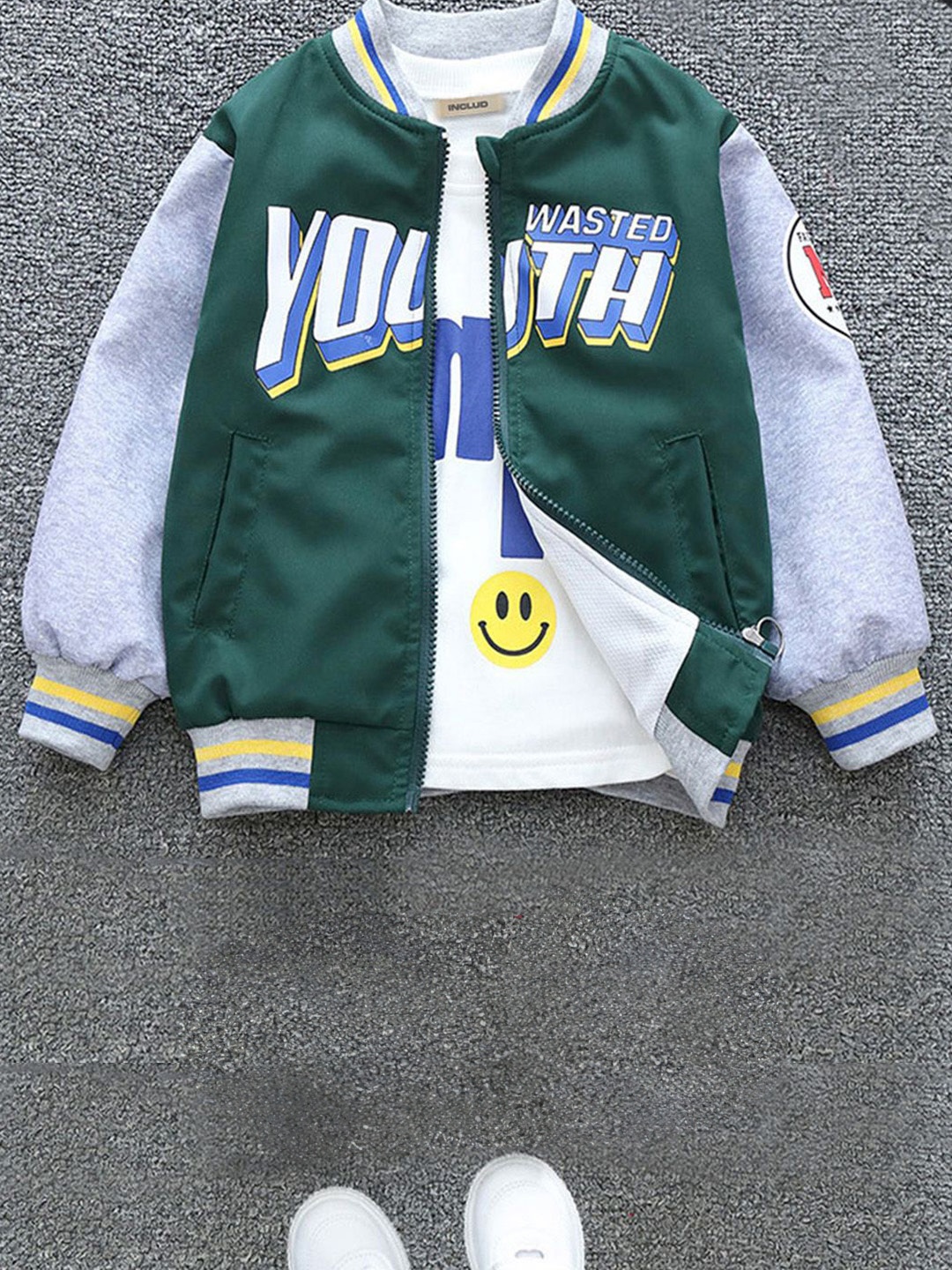 

INCLUD Boys Colourblocked Varsity Jacket, Green