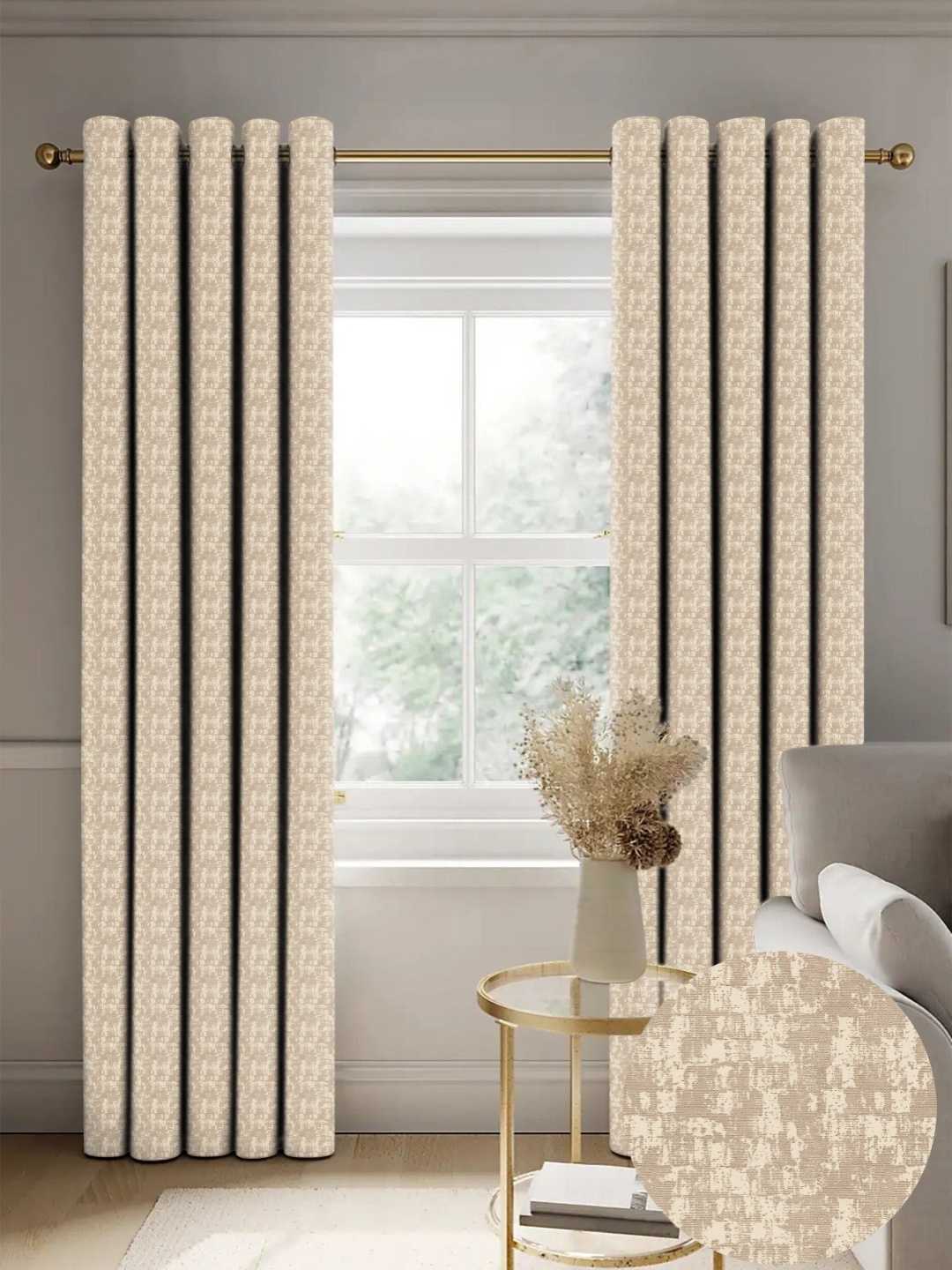 

Nefertiti Home Tan Set of 2 Floral Black Out Long Door Curtain