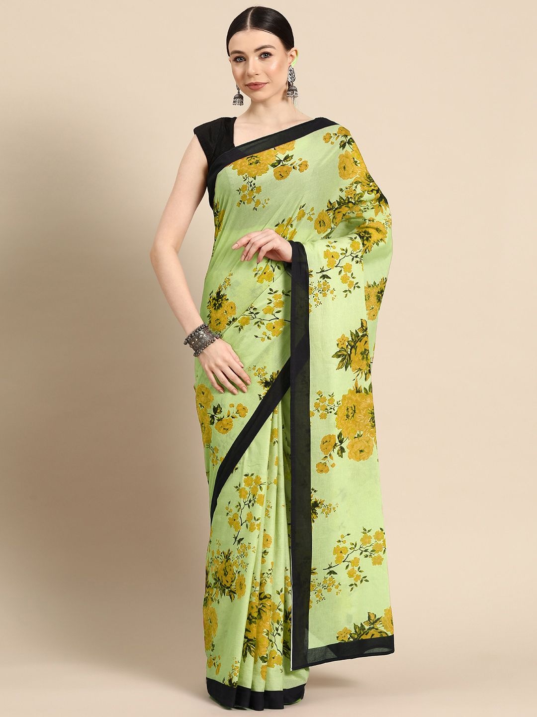 

BUTA BUTI Floral Printed Pure Cotton Saree, Mustard