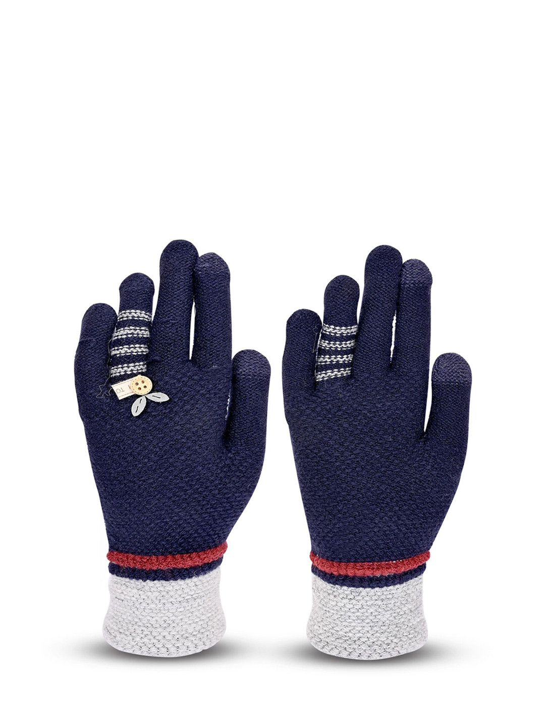 

LOOM LEGACY Women Patterned Acrylic Winter Gloves, Navy blue