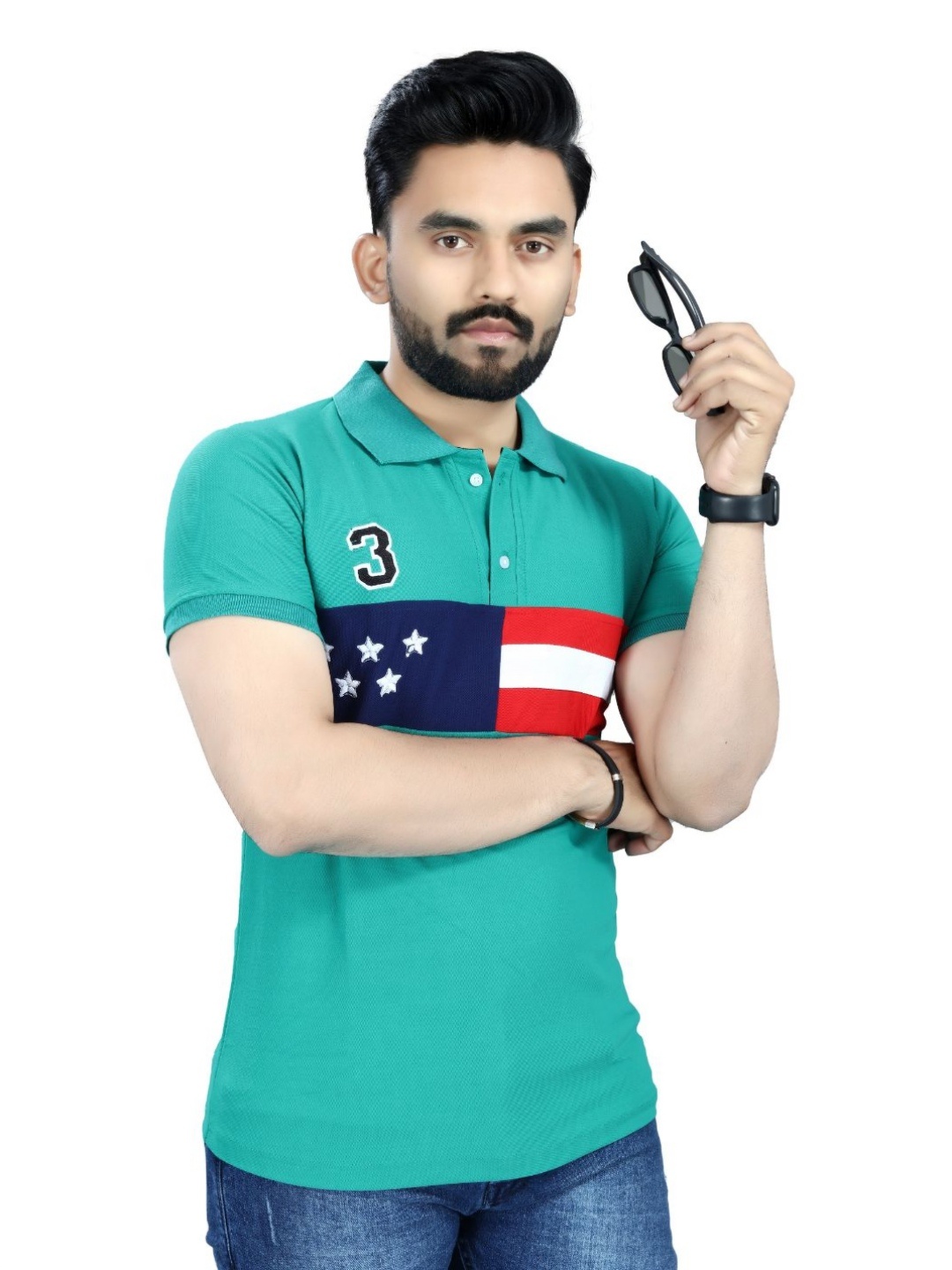 

DYRECTDEALS Men Graphic Printed Polo Collar T-shirt, Turquoise blue