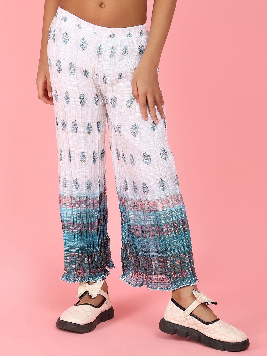 

V-Mart Girls Ethnic Motifs Printed Flared Georgette Ethnic Palazzos, White