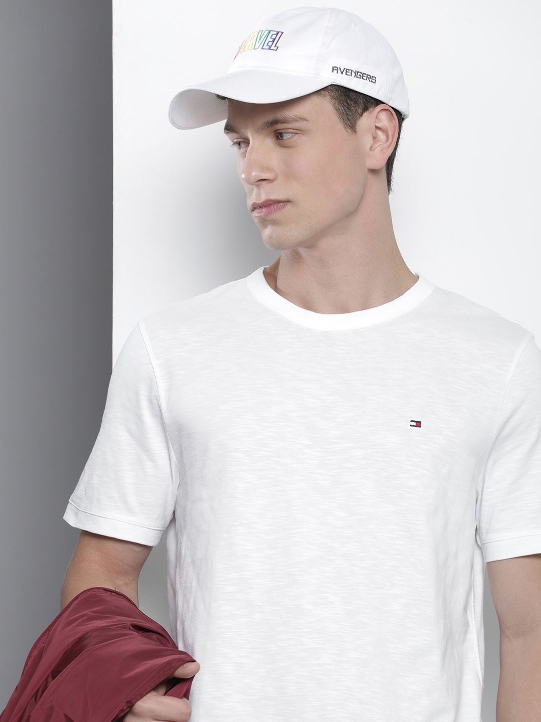 

Tommy Hilfiger Pure Cotton Self Design Casual T-shirt, White