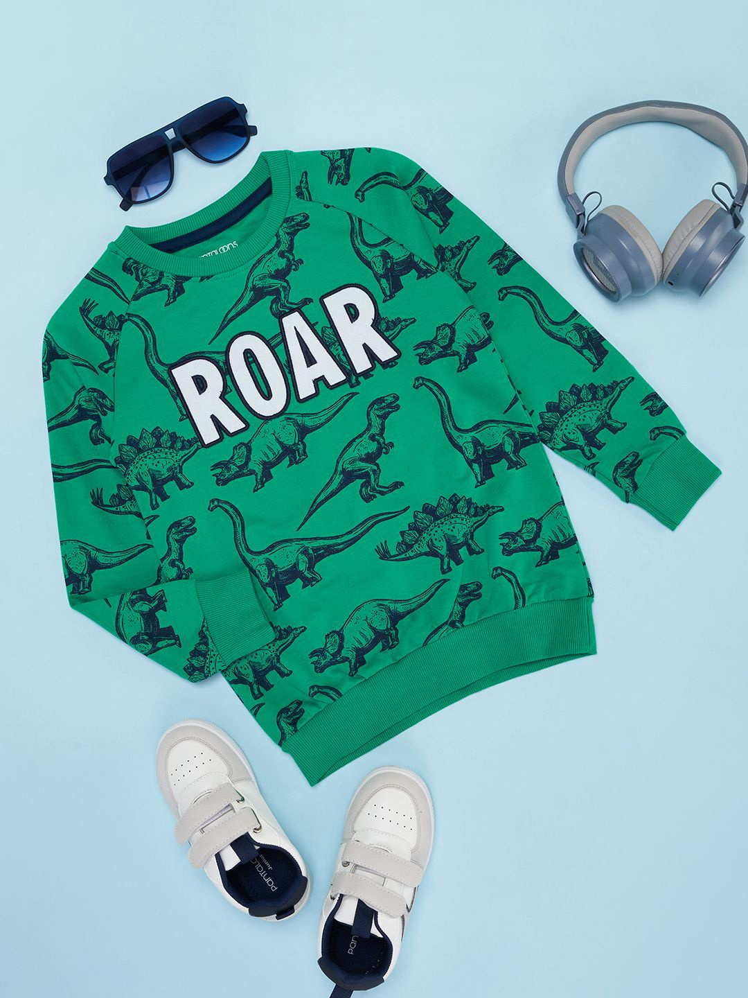 

Pantaloons Junior Boys Graphic Printed Round Neck Cotton Pullover Sweatshirt, Green