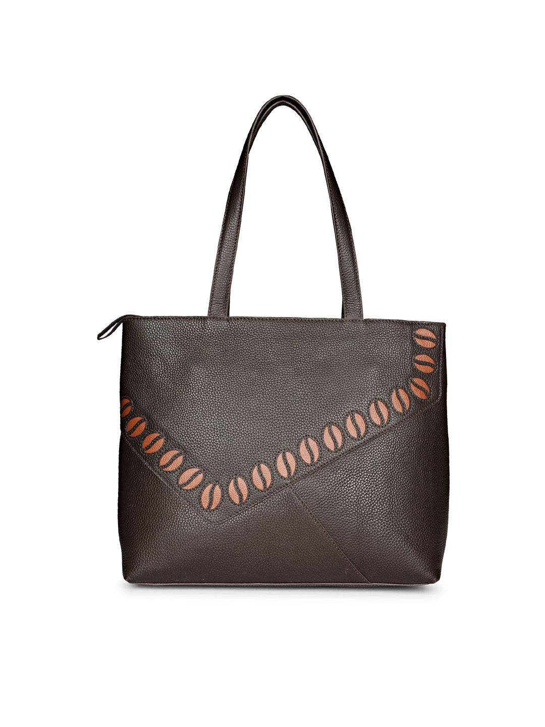 

Saint G Women Printed Leather Shopper Tote Bag with Cut Work, Brown