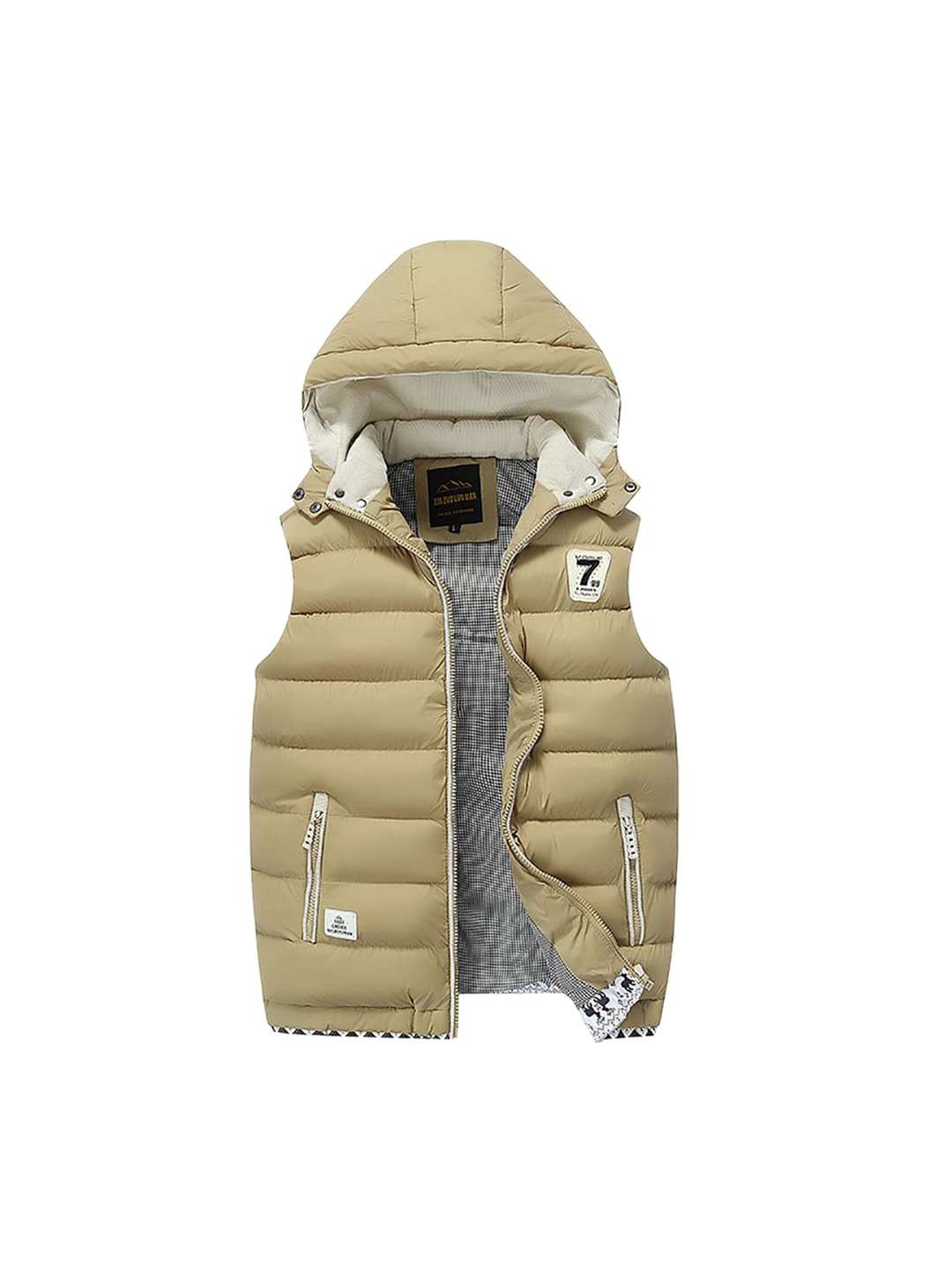 

StyleCast x Revolte Men Cotton Sleeveless Hooded neck Insulator Outdoor Padded Jacket, Beige